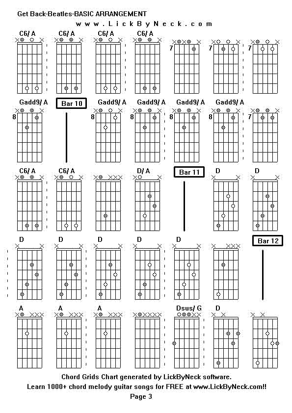 Chord Grids Chart of chord melody fingerstyle guitar song-Get Back-Beatles-BASIC ARRANGEMENT,generated by LickByNeck software.